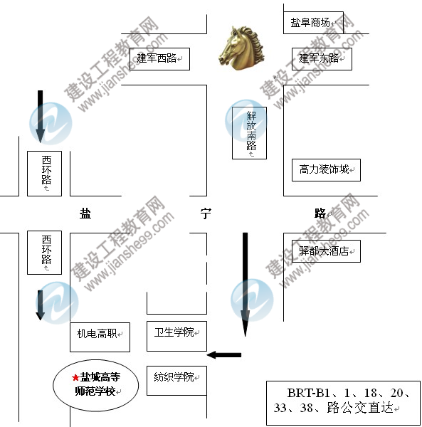 2014鹽城二級建造師報名市直審核點(diǎn)（鹽城高等師范學(xué)校）線(xiàn)路圖 