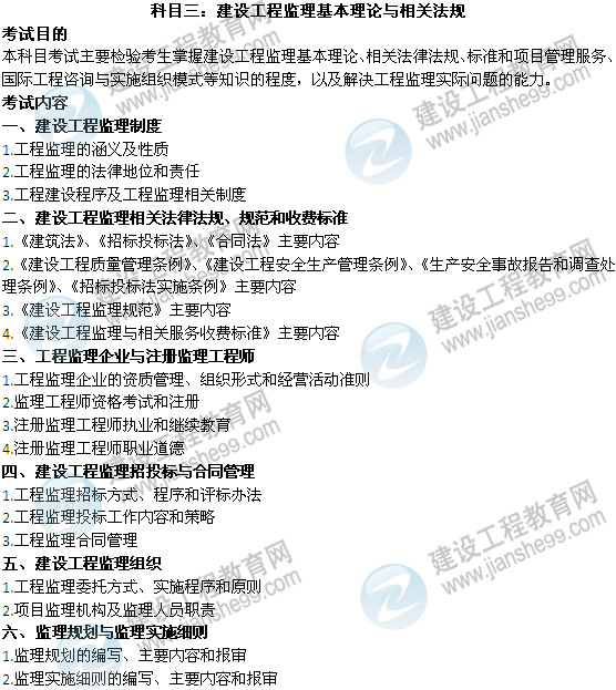 2014年監理工程師《基本理論與相關(guān)法規》考試大綱