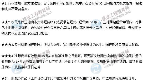 2015年二建法規數字考點(diǎn)總結第一章：建設工程基本法律知識