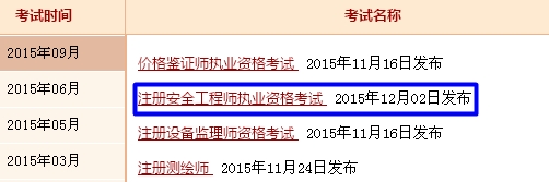 重慶人事考試網(wǎng)公布2015年安全工程師成績(jì)查詢(xún)入口