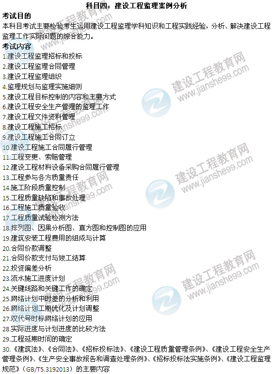 2018年監理工程師考試《案例分析》考試大綱