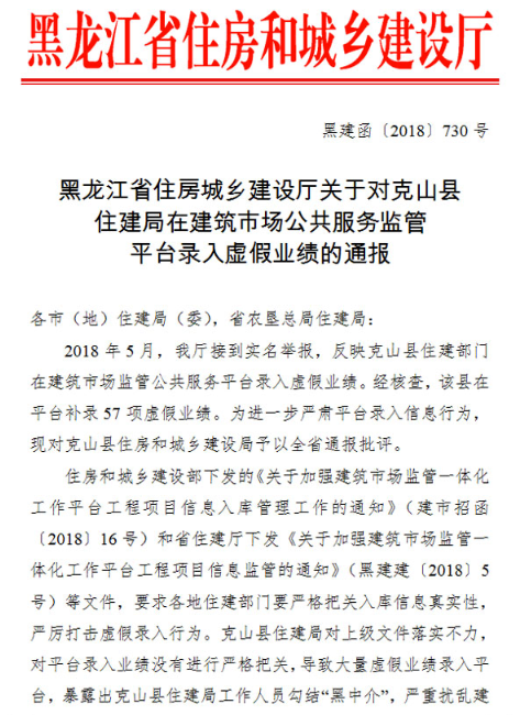 住建局被通報！勾結黑中介向“四庫一平臺”錄入虛假業(yè)績(jì)