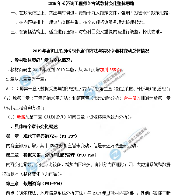 2019年咨詢(xún)工程師《現代咨詢(xún)方法與實(shí)務(wù)》教材變動(dòng)說(shuō)明