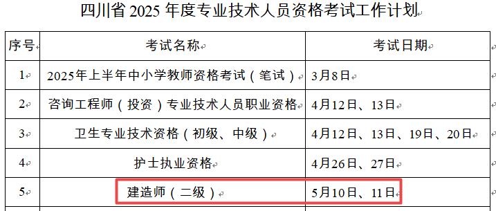 2025年四川二級建造師考試時(shí)間5月10日、11日